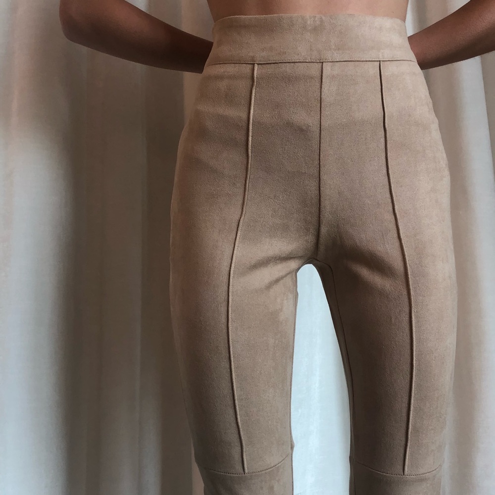 Missguided Tan Faux Suede Skinny Pants
